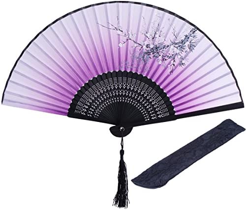 HONSHEN Decorative 폴딩 Fans Small Fan 선물 여성 8.27&quot21cm Bamboo Frame Silk Fabric Sleeve Protection- Chinese/Japanese Vintage Retro 스타일 Black