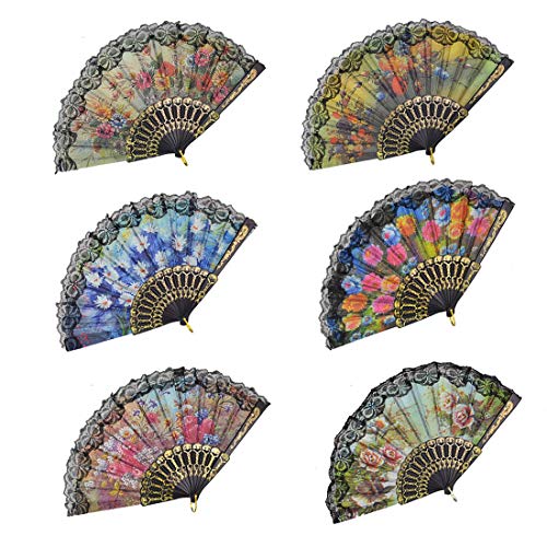 Deluxe 접이식 Fan Fabric Sequins Local Hand Floral Dream Multi-color