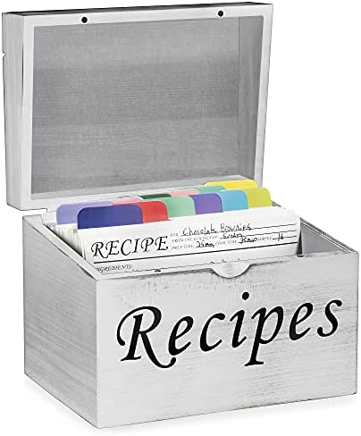 Black Recipe Box with Cards and Dividers - Wood Vintage Recipe Card Box with 100 4x6 Recipe Cards 12 Dividers and Conversion Chart Card - Gift Idea for Recipe Lovers