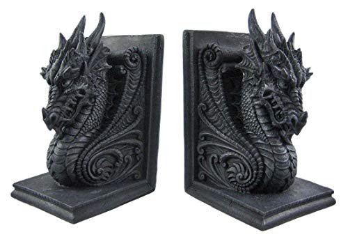 Bellaa Decorative Bookends Dragons Gothic Midieval Castle Mystic Vintage Book Ends Holder Heavy Stoppers Bookshelf Shelves to Hold Books Library Shelf Dividers Home Decor