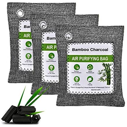 HOMINE Bamboo Charcoal Air Purifying Bags, [4 Pack | Update Package] Efficient Air Purifier Odor Eliminators, Natural Activated Charcoal Bags Moisture Odor Absorber Air Freshener for Home Car (4)