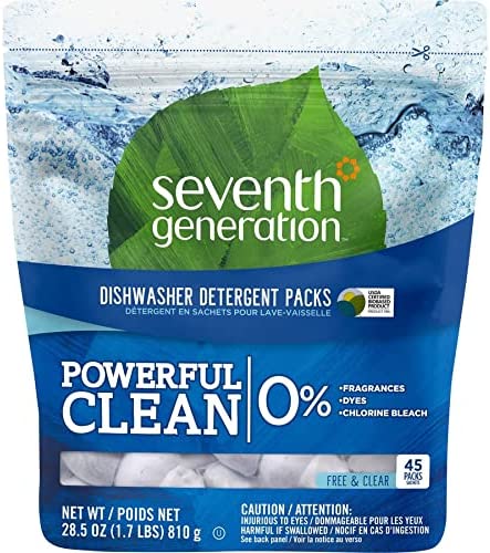 Seventh Generation Dishwasher Detergent Packs, Free & Clear, 45 count