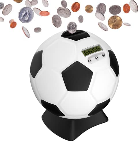 MOMMED Coin Bank,Digital Coin Bank,Soccer Ball Piggy Bank,Piggy Bank for Boys,Coin Bank with Football Look,Coin Saving Bank with Automatic LCD Display