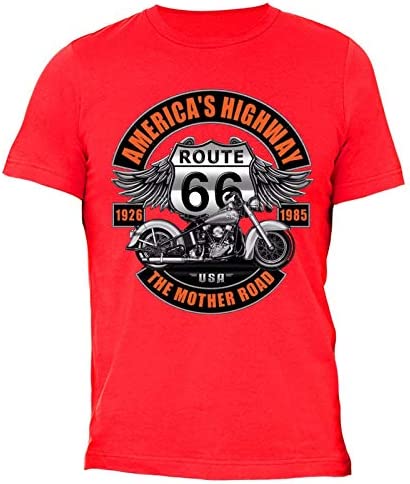 XtraFly Apparel Men Route 66 America Highway Biker Motorcycle Crewneck Short Sleeve 티셔츠