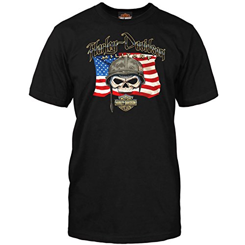 Harley-Davidson Military - Men Custom 그래픽 Patriotic Skull 티셔츠 Willie G Flag Overseas Tour