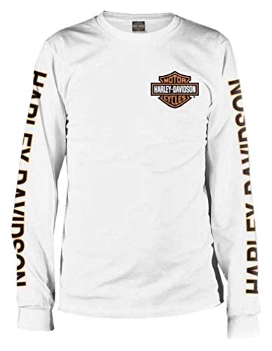 Harley-Davidson Men Long Sleeve Orange Bar & Shield White Shirt 30291964