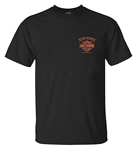 Harley-Davidson 남성 이글 피스톤 반팔 크루 넥 코튼티셔츠 블랙