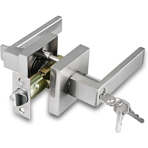 NEWBANG Keyed Entry Lever Lock for Exterior Door and Front Door Heavy Duty Lever Door Lock Handle Satin Nickel Finish